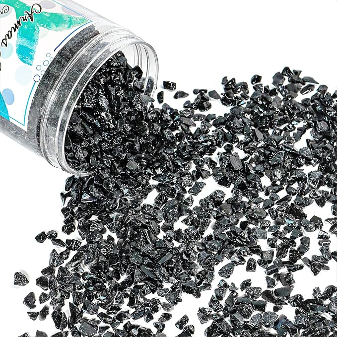 Crushed Glass for Resin Art - 3-6mm Black, 1.5lb | Broken Glass Pieces for Crafts, Vase Filler & Fire Pit Media