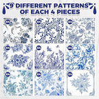 Crtiin 36 Pack 9 Styles Decoupage Napkins Assorted Floral Decorative Decoupage Napkins Chinoiserie Cocktail Paper for DIY Crafting Birthday Party, Each Unfolded 13 Inch(Blue Floral)