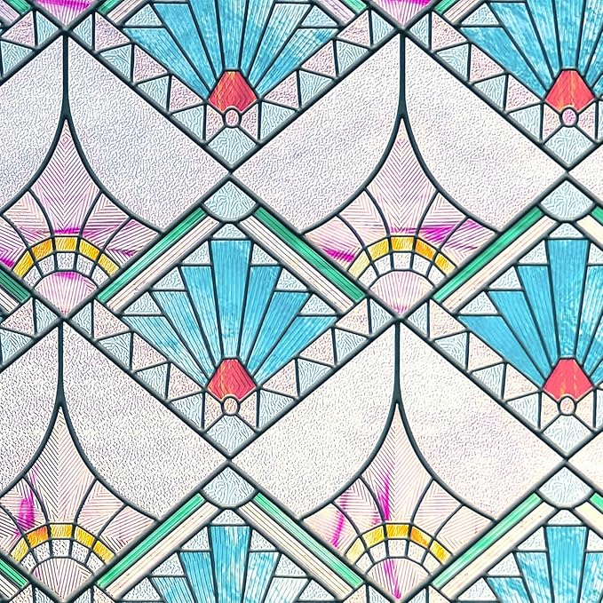 3D Stained Glass Window Film, Decorative Window Privacy Film for Bathroom,Front Door,Home, Sun Blocking Heat Control,Static Cling,23.6inch x 35.4inch Refractive Narrative