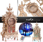 3D Wood Puzzle LED Tower Clock, 3D Puzzle Building Desktop Clock Model DIY Architectural Building Blocks (LED-TC01 Wood)