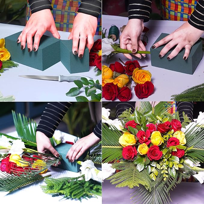 Pack of 8, Dry and Wet Floral Foam Blocks for Fresh and Artificial Flowers, Each (7.8” L x 3.5” W x 2.4” H), for Wedding, Birthdays, Home, Office and Garden Decorations