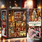 ISSEVE Book Nook Kit - DIY Miniature House Kit for Adults Teens Beginners, Christmas Dollhouse Booknook with Music Mechanism Tiny House Bookshelf Decoration 3D Wooden Puzzles (Christmas Shop)
