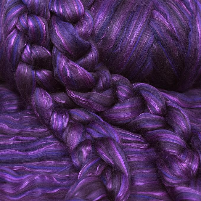 Merino Silk Luxe Tonal Designer Blend. Superfine Merino, Mulberry Silk, Tussah Silk. Top Roving for Spinning or Felting. Regal Amethyst 1oz