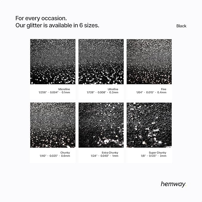 Hemway Polyurethane & Epoxy Resin Glitter 100g / 3.5oz Metallic Crystal Flake Additive for Flooring Jewelry Tumblers Glass Pigment - Microfine (1/256" 0.004" 0.1mm) - Black