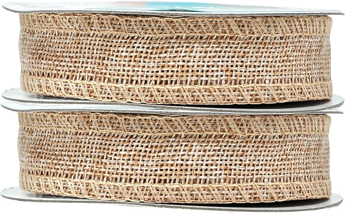 Mandala Crafts Natural Burlap Ribbon 1 Inch Wide Jute Ribbons for Crafts - 20 Yds Roll Rustic Burlap Wrap Trim Ribbons for Wreaths Bows Wedding Party Decoration