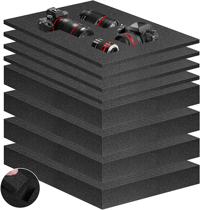 Eunice 4Pcs 16 x 12 x 0.4 Inch Polyurethane Foam Sheets & 4Pcs 16 x 12 x 2 Inch Cuttable Foam Inserts for Cases, Packing Foam Pads for Tool Box, Camera Storage and Crafts