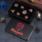 Metallic Glitter Stripes D&D,DND Metal Dice,7pcs Polyhedral Dice Set with Gift Case for D&D Tabletop Game (Antique Red Copper Seven Colors)
