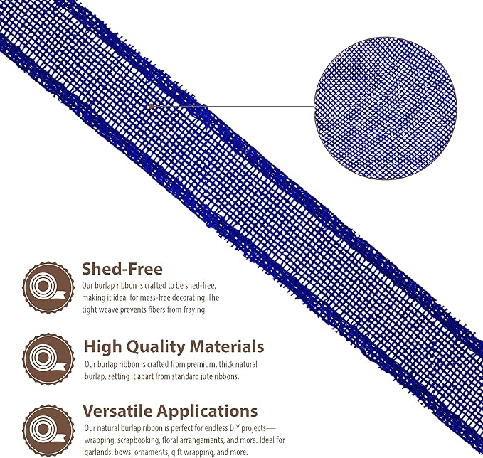 Mandala Crafts Royal Blue Burlap Ribbon 1 Inch Wide Jute Ribbons for Crafts - 20 Yds Roll Rustic Burlap Wrap Trim Ribbons for Wreaths Bows Wedding Party Decoration