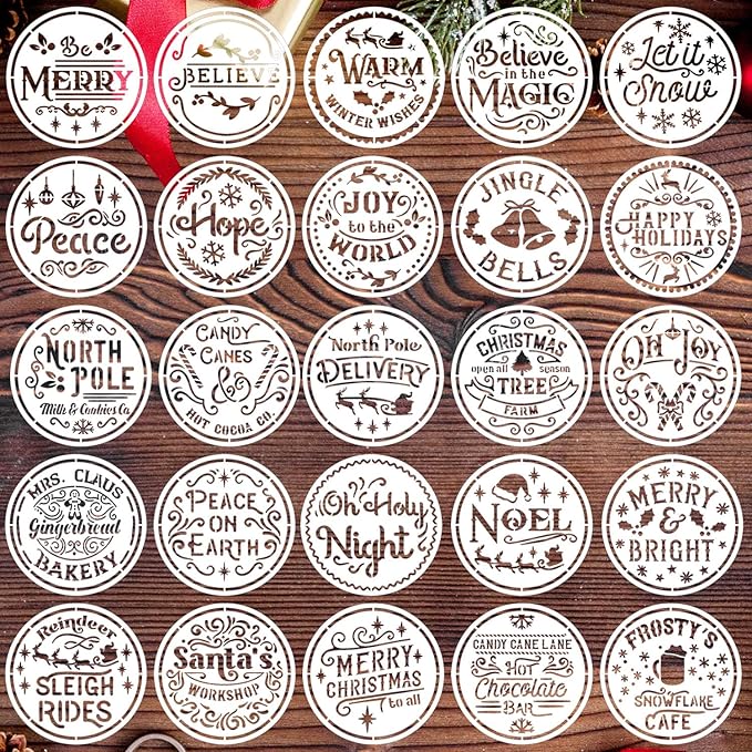 Small Christmas Stencils for Painting on Wood 4inch,Christmas Stencil Xmas Holiday Stencils for Crafts Decor