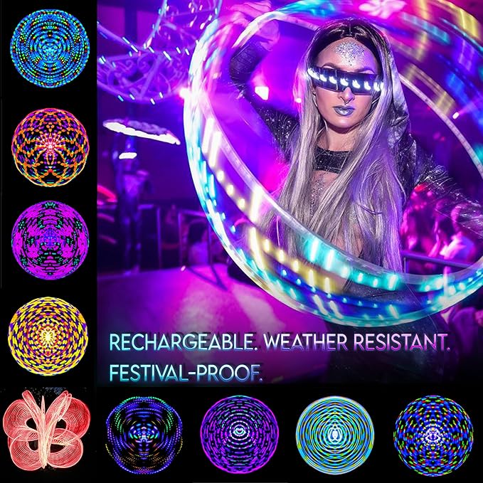 UltraHoop Remote LED Hoop - Wireless Control 60 Color Changing LED Lights w/ 300+ Modes & Patterns - Rechargeable Battery, HDPE Collapsible, Advanced to Beginner Hoola Hoops - 36” x 3/4" OD - UltraPoi