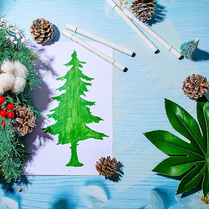 8 Pieces Pine Tree Stencils Art Painting Templates Stencils for Painting on Wood Winter Holiday DIY Wall Floor Decor Supplies (6 x 6 Inch)