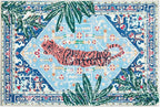 Washable Blue Rugs Thin Oriental Boho Vintage Tropical Jungle 9x12 Area Rugs for Bedroom Kitchen Dining Living Room Office Distressed Indoor Large Carpet