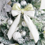 MEEDEE Gold & White Velvet with Rhinstone Edge Wired Ribbon 2.5 Inch Luxury Jeweled Ribbon 5 Yards Sparkling Rhinestone Trim for Christmas Tree, Garland, Wreaths, Holiday Home Decor, Wedding Decor