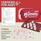 Mini Rummy Cube Six Player Edition, Travel Rummy Game Set with Portable Canvas Bag,Classic Board Game for Adults and Kids |160 Tiles|6 Playing Racks|1 Dice (2-6 Player)
