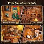 3D Wood Puzzle Book Nook Kit, Caramel Dream Cat Café Bookshelf Insert with LED Lights, DIY Miniature Bookend Décor for Display, Cozy Craft Gift for Cat Lovers and Teens (Caramel Dream)