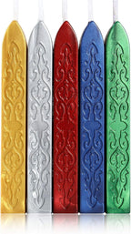 Yoption 5 Colors Sealing Wax Sticks, Vintage Totem Fire Manuscript Wax Seal Sticks with Wicks for Wax Seal Stamp (Gold+Silve+Red+Green+Blue)