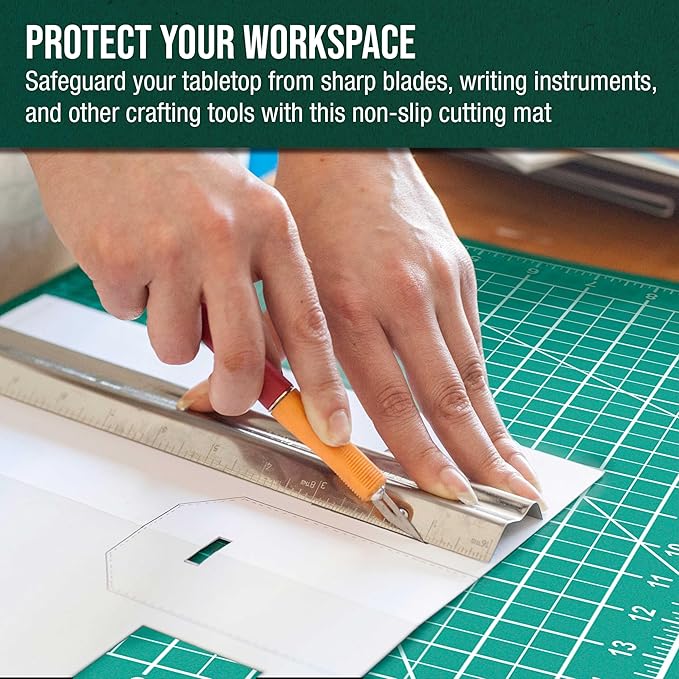 U.S. Art Supply 18" x 24" Self-Healing Cutting Mat 5-Ply (2 Pack) - Double-Sided Green/Black Craft Mat, Non-Slip Cutting Mats for Crafts, Sewing, Quilting, Scrapbooking