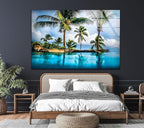 My Photostation.com 48Wx32H'' Island & Blue Sea Glass Wall ArtTempered Glass Printing Wall Decor Large Wall Art Wall Hangings