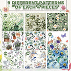 Crtiin 36 Pack 9 Styles Decoupage Napkins Assorted Floral Decorative Decoupage Napkins Chinoiserie Cocktail Paper for DIY Crafting Birthday Party, Each Unfolded 13 Inch(Fresh Plants)