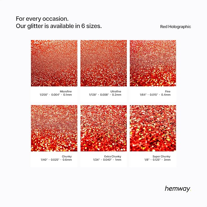 Hemway Polyurethane & Epoxy Resin Glitter 100g / 3.5oz Metallic Crystal Flake Additive for Flooring Jewelry Tumblers Glass Pigment - Chunky (1/40" 0.025" 0.6mm) - Red Holographic