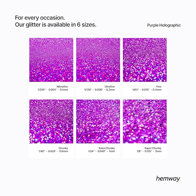 Hemway Polyurethane & Epoxy Resin Glitter 100g / 3.5oz Metallic Crystal Flake Additive for Flooring Jewelry Tumblers Glass Pigment - Extra Chunky (1/24" 0.040" 1mm) - Purple Holographic