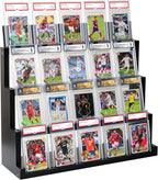 4-Tier Card Display Stand ,Wooden Trading Card Display Case for Graded Cards,Baseball Sports Card Display for PSA CGC SGC BGS Slabs