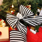 CT CRAFT LLC Striped Canvas Cotton Ribbon 6" x 10 Yards Ivory/Black Stripes for Thanksgiving Christmas Home Décor Gift Wrapping Outdoor Tree Topper Bow Wreath