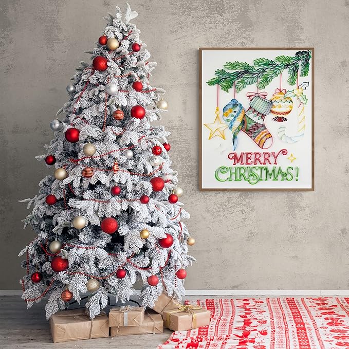 Uniquilling Christmas Quilling Kits, Paper Quilling Kit with Quilling Tools& Using Manual, 16 * 20-in Christmas Decorations Paper Filigree Kits, DIY Quilling Christmas Gifts for Friends Family