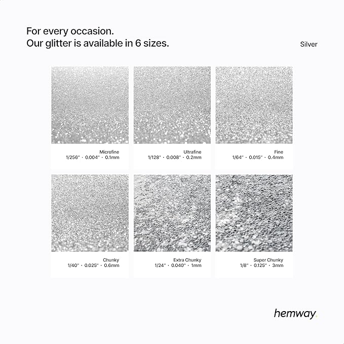 Hemway Polyurethane & Epoxy Resin Glitter 100g / 3.5oz Metallic Crystal Flake Additive for Flooring Jewelry Tumblers Glass Pigment - Chunky (1/40" 0.025" 0.6mm) - Silver