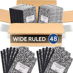 EPI Marble Hardcover Wide Ruled Composition Notebook | 200 Pages (100 Sheets), 9.75 x 7.5 in, Sturdy Sewn Binding | School, Office, Journaling, Notes - 48 Pack