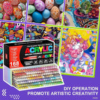 DICEKOO 168 Colors Acrylic Paint Markers, Soft Brush Tip Pens with Automatic Ink Control System, Waterproof, Quick-Drying, Lightfast, for Rock Painting, Canvas, Wood, Egg & DIY Crafts Art Supplies