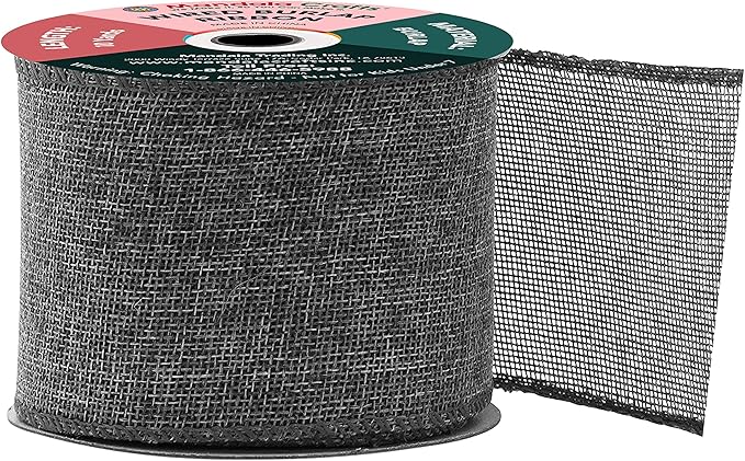 Mandala Crafts Gray Burlap Wired Ribbon 3 Inches Wide Jute Ribbons for Crafts - 10 Yds Roll Rustic Burlap Wrap Trim Ribbons for Wreaths Bows Party Decoration