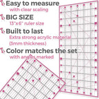 Rotary Cutter Set pink - Quilting Kit incl. 45mm Fabric Cutter, 5 Replacement Blades, A3 Cutting Mat, Acrylic Ruler and Craft Clips - Ideal for Crafting, Sewing, Patchworking, Crochet & Knitting y