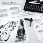 KALOUR 15 Pro Compressed Charcoal Drawing Set with Blending Stumps- Soft,Medium,Hard and White Charcoal - Charcoal Sticks for Drawing Sketching Shading - Art Supplies for Artists Beginners Adults