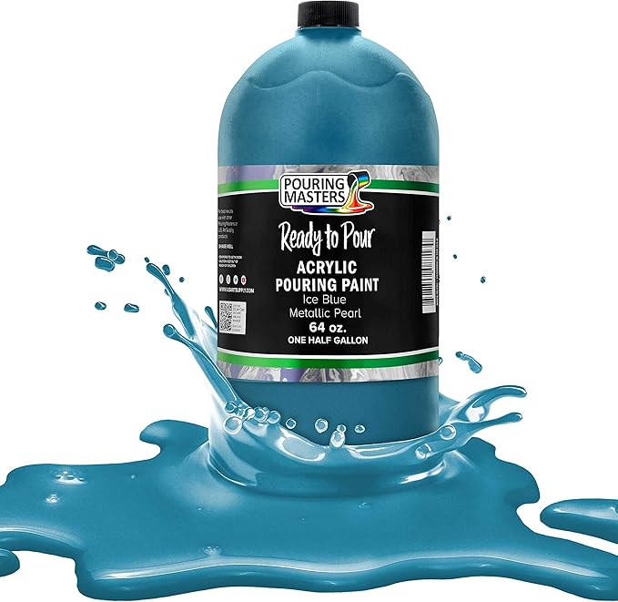 Pouring Masters Ice Blue Metallic Pearl Ready to Pour Acrylic Pouring Paint - Premium 64-Ounce Pre-Mixed Fluid Acrylic Paint - Fluid Art Supplies for Canvas, Wood, Paper, Tile & Rocks