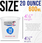 Pouring Masters 20 Ounce (600ml) Graduated Plastic Mixing Cups (Box of 12) - Paint Mixing Cups for Epoxy Resin, Art, Kitchen, Baking - Measurements in OZ and ML, 4 Different Measuring Ratios 1:1