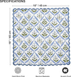 Ridhi Light Steel Blue Hand Block Print Napkins 18" x 18" Set of 4 Reusable Cotton Dinner Napkins for Weddings, Parties & Everyday Dining, Thanksgiving, Christmas, Fall