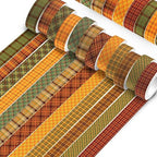 12 Pcs Thanksgiving Washi Tape Plaid Pattern Masking Tape Decorations Thanksgiving Decorative Paper Sticker for Vintage Journals, Planners, DIY Craft Gift Wrapping