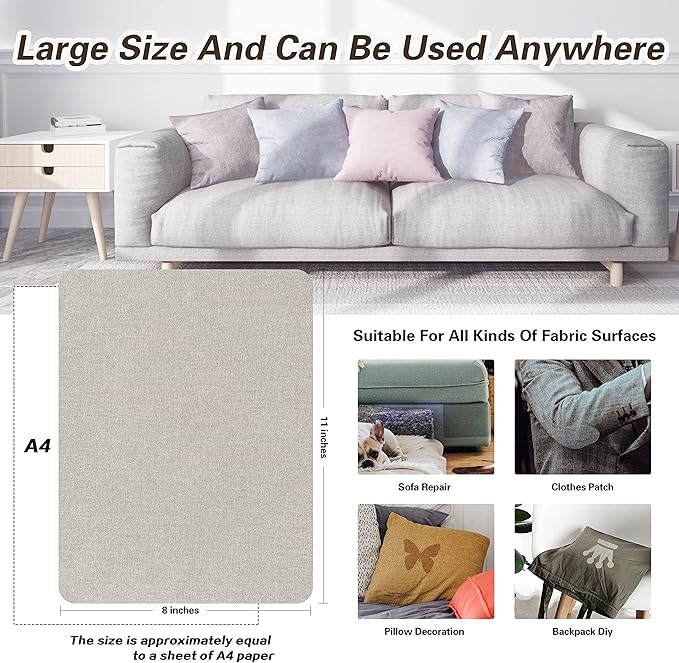 Fine Linen Repair Patches, Self-Adhesive Linen Fabric Patches, 8X11 inch Extra Size, Multi Color, Can be Used for Linen Sofa Repair and Linen Clothes Repair(Rice Coffee,8" x 11")