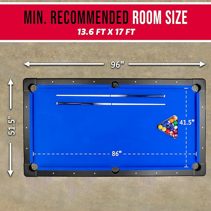 GoSports 6, 7, or 8 ft Billiards Tables - No Assembly, Choose Your Color - Portable Pool Table Includes Full Set of Balls, 2 Cue Sticks, Chalk and Felt Brush