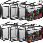 8 Packs Toy Storage Bags with Zipper, Clear PVC Organizing Bags, Reusable Toy Storage Organizer with Portable Handle, Travel Waterproof Organizer Bags for Building Blocks, Puzzle, Toys and Books