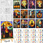 Zhanmai 12 Pack Pre Drawn Canvas for Painting Sip and Paint Kit 8" x 10" Paint Party Set Canvas Painting Pre Printed Canvases for Party Favor DIY Virtual Adult's Date Night (Vivid Ghost)