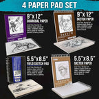 U.S. Art Supply 50 Piece Adult Coloring Book Artist Grade Colored Pencil Set with 4 Styles of Sketching & Drawing Paper - Sketching Shading Blending, Students Adults Beginners