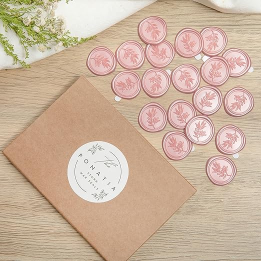 PONATIA Wax Seal Stickers -Rose Gold Wedding Invitation Seal Stickers, 50 Pcs Self- Adhesive Stickers, Perfect for Invitation Cards, Envelopes Christmas Cards, Gift Wrapping, Party Menu Decor