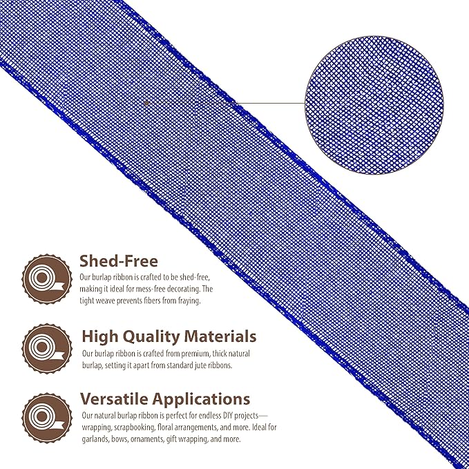 Mandala Crafts Royal Blue Burlap Ribbon 1.5 Inches Wide Jute Ribbons for Crafts - 20 Yds Roll Rustic Burlap Wrap Trim Ribbons for Wreaths Bows Wedding Party Decoration