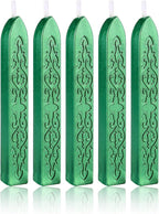 Metallic Green Sealing Wax Sticks, Yoption 5 Pcs Totem Fire Manuscript Wax Seal Sticks with Wicks for Wax Seal Stamp (Metallic Green)