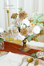 Floroom Artificial Flowers 25pcs Real Looking Gold & Champagne Gold Foam Fake Roses with Stems for DIY Wedding Bouquets Bridal Shower Centerpieces Floral Arrangements Party Tables Home Decorations