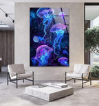 My Photostation.com Round 31,5'' Glowing Jellyfish Glass Wall Art Tempered Glass Printing Wall Decor Large Wall Art Wall Hangings