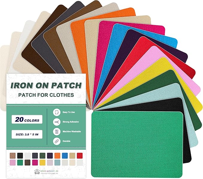 Iron on Patches for Clothes, 20 Pieces Multi-Colored Patches for Cloth, 100% Cotton Fabric Patches for Clothing, Bag, Hat Repair, Clothing Repair Decorating Kit 3.7" by 4.9" (9.5 cm x 12.5 cm)