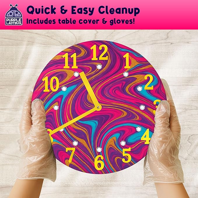 Acrylic Pouring Paint DIY Clock Kit - Creative Kids Painting Kit - 6 7 8 9 10 11 12 Year Old Girl Gift Ideas, Birthday & Christmas Gifts for 6-12 Year Old Boys & Girls - Crafts for Kids 6-8 8-12
